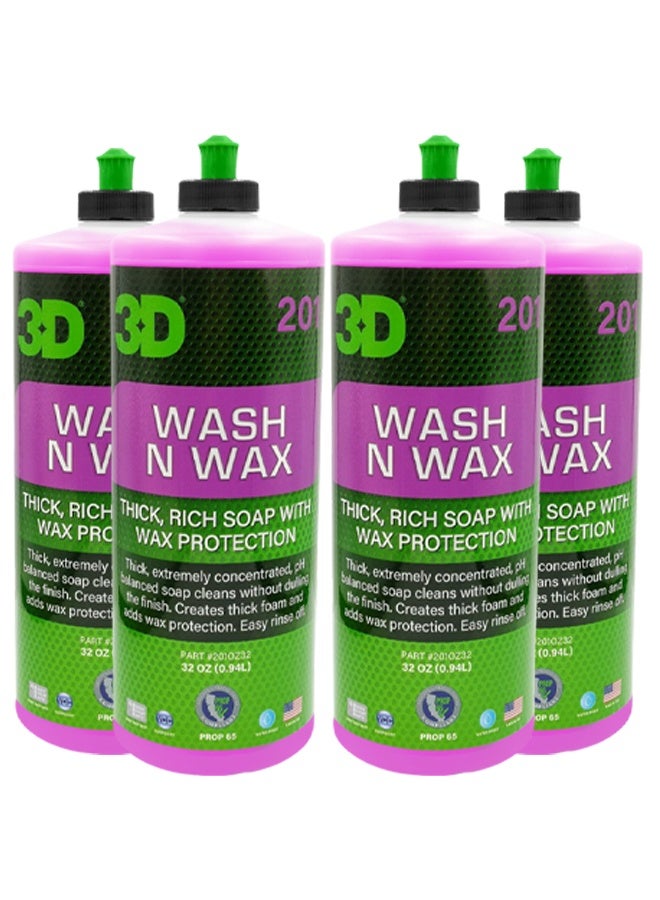 ثري دي شامبو غسيل وتلميع السيارات ثلاثي الأبعاد، 4 قطع، 946 مل (32 أونصة)، رغوة غنية كثيفة مع طبقة شمعية واقية، متوازن الحموضة، سهل الشطف، لمعان عالٍ، مناسب لغسيل السيارات الخارجي، آمن لجميع أسطح المركبات - 201 - Image 1